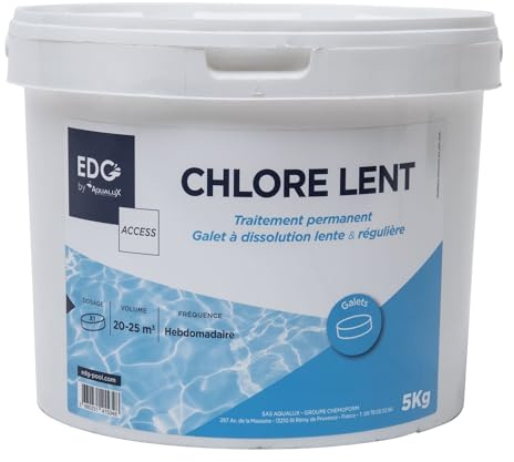 EDG - Chlore Lent Piscine - Désinfecte - Galet 200g - Seau 5 Kg- Action Permanente Longue Durée - Gamme Traitement Et Accessoires Piscine EDG Access