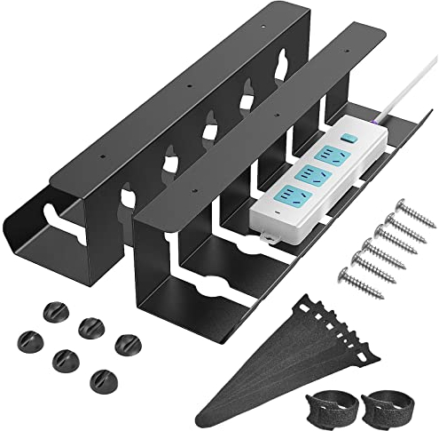 Kabelkanal Schreibtisch, Kabelhalter Kabelwanne Tisch 2er Set, Kabelmanagement Schreibtisch für Ordnung am Arbeitsplatz-Kabelkorb 40 x 10 x 10 cm (Schwarz)
