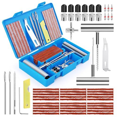 VMUTGA 58 Stück Reifenreparaturset, Auto Reifen Reparaturset Autoreifen Flickzeug Pannenset Reifen Flickset Tragbares Reifen Reparatur Werkzeuge Kit für Auto, Motorrad, Traktor, LKW, ATV, Wohnmobil