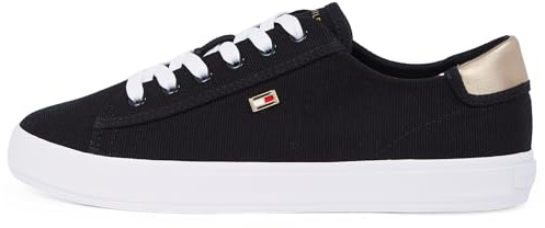 Tommy Hilfiger Sneaker con Suela Vulcanizada Mujer Canvas Lace Up Elegante, Negro (Black), 37