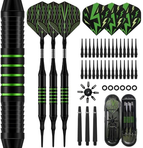 Haoledy Dardos Diana Electronica 18g, 3 Piezas Dardos Profesionales Punta Plastico, Juego de Dardos con 6 Aletas, 30 Puntas, 3 Cañas De Dardos, 1 Caja