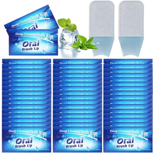 50PCS Disposable Wipe Oral Finger Brush Up,Fast Stain Removal Teeth Cleaning Tools,Portable Disposable Toothbrush & Teeth Whitening Strips,Soft & Gentle Non Sensitive Teeth Wipe for All Teeth Types