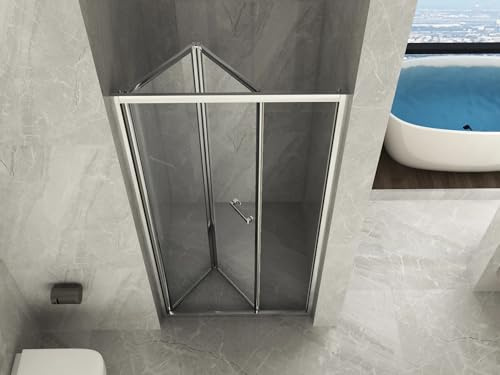 Linea Doccia | Porta Doccia Nicchia, Apertura a Libro Soffietto, Vetro Temperato 6mm, Profili Alluminio Cromato, Maniglie Acciaio Inox, Altezza 190cm, Trasparente, 100 (97-101) cm