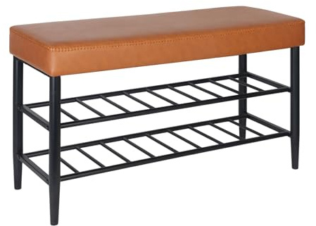 Banco para Zapatos Relaxdays, Asiento Acolchado de poliéster, 2 estantes, 6 Pares, HBT 50 x 80 x 30 cm, marrón