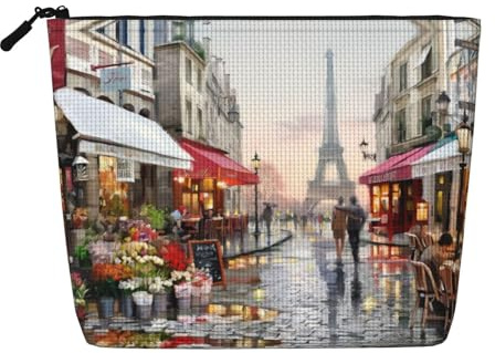 Grande capacità pittura a olio Parigi scena di strada Torre Eiffel stampato monostrato borsa cosmetica in finto lino organizzatore per la cura personale adatto per varie occasioni