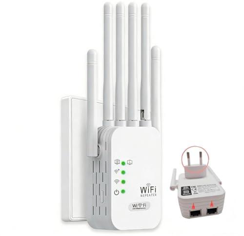 Ripetitore Wireless Wifi, amplificatore di segnale WiFi AC1200 Mbps, porta Gigabit Ethernet, ripetitore wifi potente per casa, 2 porte LAN, wifi extender per casa e ufficio,Plug and Play