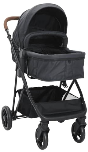 QUAHEAS 2-in-1 Pushchair Buggy and Combi Sports Pram Anthracite Black Steel with Reclining Function Foldable Lightweight Compact for Newborn Toddler with Suspension and Sun Canopy