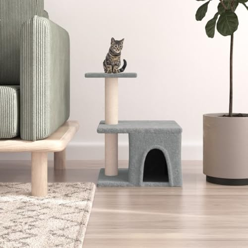 Ziaphsol Arbre à chat en bois, peluche et sisal, 42 x 34,5 x 48 cm, avec grotte, plateforme et colonnes à griffer, pour escalade, gratter, repos