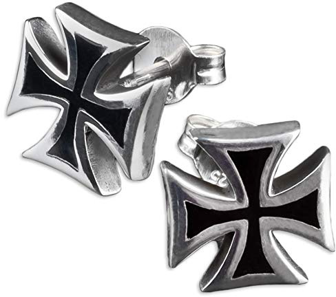 viva-adorno 1 par herrörhängen stiftörhängen 925 silver järnkors Z395, Sterlingsilver