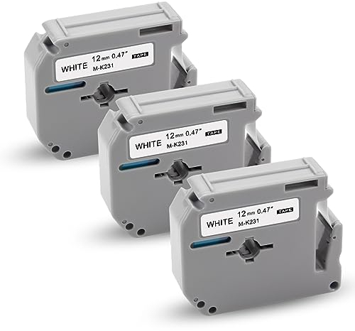 3x XemaX Kompatibel Brother M-K231 12mm Schriftbänder Ersatz für M-K231S MK231S M-K231BZ Etikettenband für PT-90 PT-M95 PT-65 PT-60 PT-55 PT-70 PT-80 PT-85, Schwarz auf Weiß