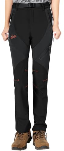 YSENTO Womens Walking Hiking Waterproof Trousers Winter Fleece Lined Thermal Outdoor Softshell Ski Snow Pants(BLACK,XL)