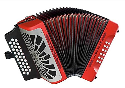 ACORDEONES DIAT. BOTONES. HOHNER Acordeon de piano cromatico COMPADRE FBBEB ROJO SILVER GRILL.