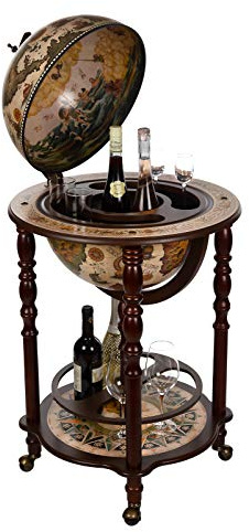 Birendy Chariot de bar géant, avec couvercle et roulettes, en forme de globe terrestre, 4 couleurs au choix : beige foncé