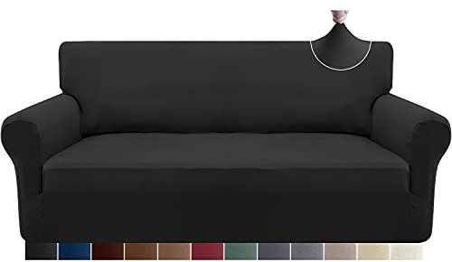 Granbest Strecken Couch überzug 4 Sitzer Superweich Sofabezug für Wohnzimmer Sehr Fit Möbel Schutz Nicht Rutschen Sofaüberwurf Waschbar (4 Sitzer, Schwarz)