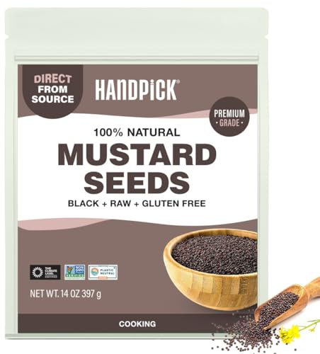 HANDPICK Culinary Black Mustard Seeds (397g/14oz), Gluten free, 100% Raw, Sourced from India, Packed in Resealable Zip Lock Pouch | All Natural - Easy to Use