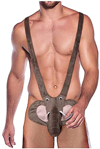 zhandouji Unterwäsche Unterhose Lustig Herren Elefanten Slips Strings Tanga Sexy Mankini Bodysuit Nachtwäsche Jumpsuits Straps Lover Geschenk, 1 per pack, Grau, Einheitsgröße
