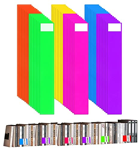 Lot de 48 séparateurs de livres de bibliothèque pour étagères avec autocollants, marqueurs d'étagère en plastique de 30,5 x 5,1 cm, séparateurs colorés de bande dessinée