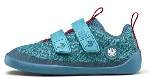 Affenzahn Halbschuh Knit Happy mit Klettverschluss, Vegan, rutschfest, Flexibel, Reflektierend, besonders leicht in Größe 21-32 Hai - Blau