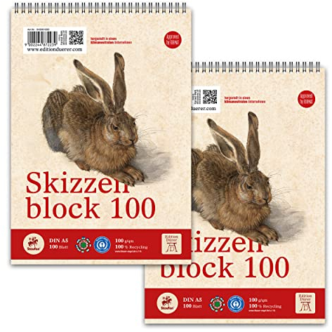 Staufen Dürer Skizzenblock Set, 2 Stück, DIN A5, je 100 Blatt - 100 g/m², ideal als Zeichenblock oder Malblock