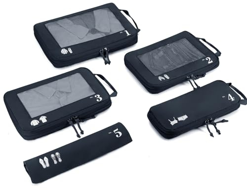 ECOHUB 5 Teilige Kompression Koffer Organizer Set für Rucksack Compression Packing Cubes Packwürfel Kofferorganizer Packtaschen Kleidertaschen für Koffer Reiseorganizer(Dunkelblau)