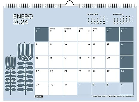 Miquelrius - Calendario de Pared 2024, Tamaño A3: 420 x 296 mm, Con espacio para anotar, Con espacio para anotar, Encuadernación espiral doble, Español, Español, 12 colores