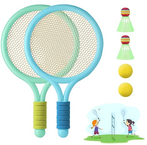 JurciCat Federball Set Kinder Badminton Set Tennisschläger Kinder Spielzeug Badmintonschläger Geschenkset für Kinder Outdoor Indoor Sport