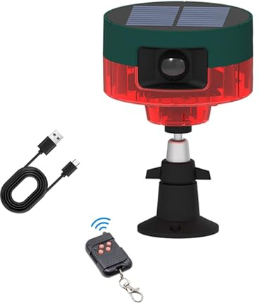 ChunHee Bewegungsmelder für den Außenbereich, 360°-Solaralarm, Bewegungsmelder, 13 Töne beim Hundebellen und unterstützt Aufnahme, 129 dB laute Sirene, Stroboskoplicht für Zuhause, Villa, Hof,