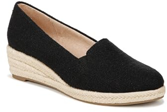LifeStride Womens Kamilla Wedge Espadrilles Black Linen 10 W