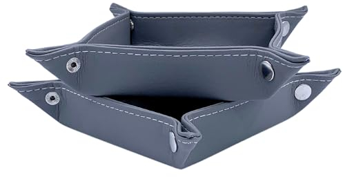 Diko.style®- Set 2 Bandejas Vaciabolsillos 24CM Cuero PU | Recibidor, Habitación y Escritorio | Bandeja Joyas | Gris | Bandeja Organizadora