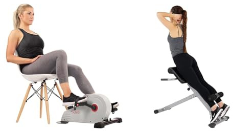 Sunny Health & Fitness Magnetic Under Desk Pedal Exerciser, Dual Function Mini Exercise Cycle Bike + 45 Degree Hyperextension Roman Chair, Steel, Grey, One Size SF-BH6629