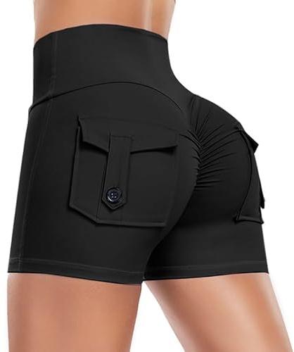 Litthing Pantalones Cortos Mujer Deporte Scrunch Butt Push Up Con Bolsillo Cintura Alta Entrecruzada Leggins Sin Costuras Elásticos para Fitness Correr Yoga