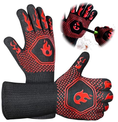 Guanti da barbecue, 1 paio di guanti da forno, guanti da barbecue, guanti da barbecue estremamente resistenti al calore, per la cottura, la cucina, ignifughi, con silicone antiscivolo, guanti da forno