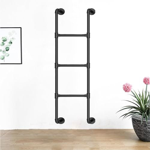 Renmlion Wall Mounted Metal Loft Ladder，Heavy Duty Basement Window Well Egress Ladder Black Wrought Iron Bunk Bed Ladder Space-Saving Climb Ladders - Customizable Size(290cm/114in)