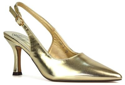 Women's Court Shoes Slingback Ladies Spointed Toe Evening Party Classic Stiletto High Heel Gold Metallic Closed Toe Pumps Size 6