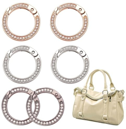 JAWUZ Moschettone Rotondo con Strass 35mm 6 Pezzi Argento e oro Gancio Borsa Clip Portachiavi Anello DIY Accessori Decorazione Borse Zaini Cinghie Bagagli Portafoglio Gioielli Fai da Te Regalo