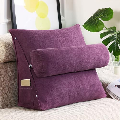 GYCS Respaldo Sofa Almohada Triangular con Cuña Triangular para Respaldo Almohada De Lectura De Cabecera Cojín De Apoyo Lumbar Cojín De Posicionamiento para Sofá Cama,Púrpura,45 * 45 * 20cm