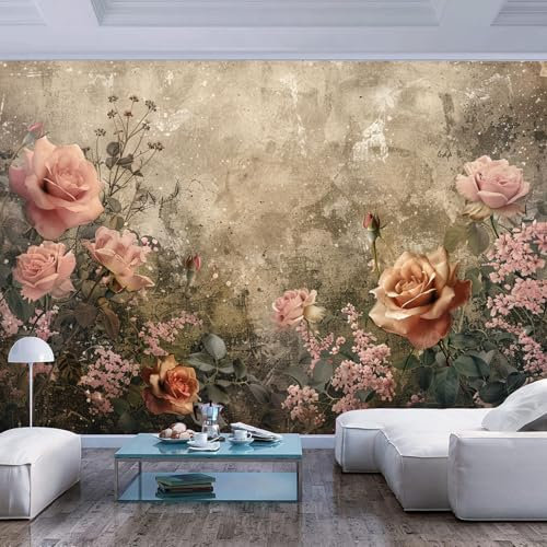 fotomurales decorativos pared 3d Rosa gris con motivos florales vintage restaurante oficina habitación los niños familiar pasillo tapiz artístico murales Pintura Arte Sala