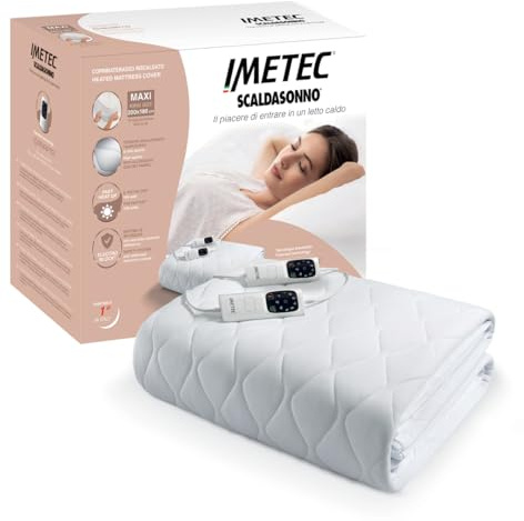 Imetec Scaldasonno Adapto Maxi Matrimoniale King Size 200x180 cm - Tessuto Anallergico Trapuntato – 6 Temperature, Timer Autospegnimento, Riscaldamento Rapido, 2 Comandi, Lavabile, Massima Sicurezza