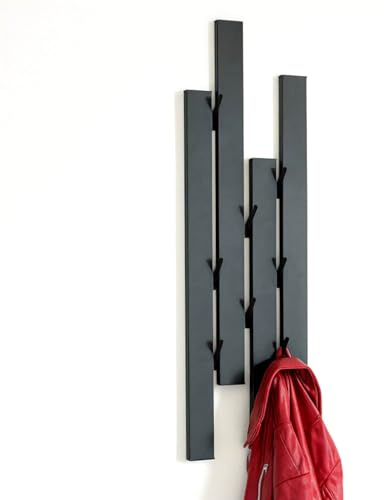 DanDiBo Garderobe Wand Schwarz Metall 96642 Wandgarderobe mit 8 Haken Schmal Flurgarderobe Modern Hakenleiste Garderobenhaken