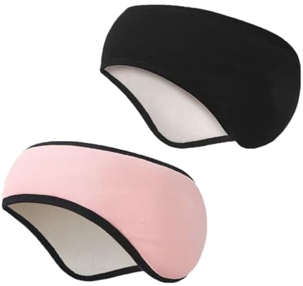 YUVKIN 2 piezas cinta deportiva para mujer y hombre, orejeras diademas, calentadores de orejas otoño/invierno para correr, jogging, senderismo, ciclismo, dormir (rosa, negro)