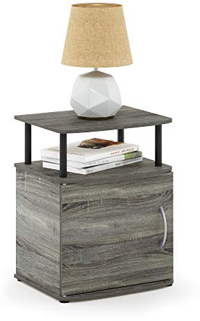 Furinno JAYA Side Table, End Table with Door Cabinet, Night Stand, Bedside Table, for Living Room, Bedroom, French Oak