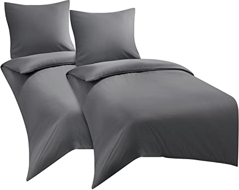 WAVVE Bettwäsche 135x200 4teilig Anthrazit - Bettbezüge 135 x 200 2er Set mit Kissenbezüge 80x80 cm, Bettwäsche-Sets 135x200cm aus Mikrofaser mit Reißverschluss Weich, Grau