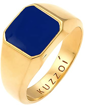 Kuzzoi Anillo de sello para hombre, sólido (12 mm) de plata de ley 925, anillo clásico con esmalte para hombre, anillo de plata dorada para hombres, talla de anillo 54 – 66, 0609950721, 56, Esmalte