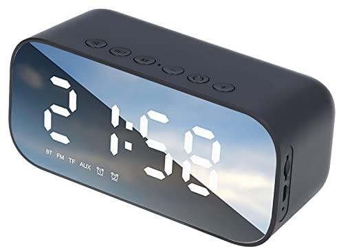 Sveglia digitale, orologio da comodino portatile con ampio display con doppio allarme, radio FM con altoparlante Bluetooth, rilevamento della temperatura in tempo reale, per bambini senior (nero)
