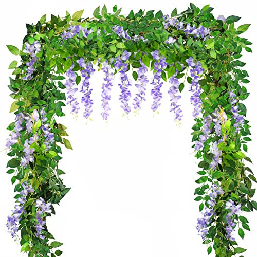 Yueshop 4x8Ft Artificial Wisteria Vine Garland Artificial Flowers Plants | Lilac Wisteria Flower Garland, Artificial Hanging Plants Flowers, Wisteria Plant Fake Flowers, Garden Home Wedding Decoration