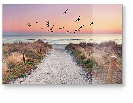 DEQORI Tabla de cortar de cristal | grande 30 x 20 cm | diseño salida de la playa al mar Báltico | placa de corte de diseño para cocina | tabla de desayuno antibacteriana y antideslizante | placa de