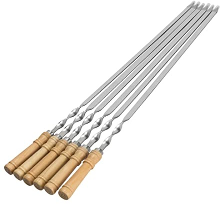 Grillspieße mit Holzgriff Grillspieße aus Edelstahl 55cm Schaschlikspieße Lange Spieße für Fleisch Gemüse Stockbro BBQ Grillen Grillzubehör aus Edelstah (60cm)