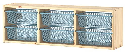 Ikea TROFAST Wandaufbewahrung, 93x21x30 cm, Kiefer hellweiß gebeizt/graublau