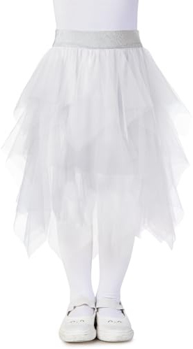 Tüllrock für Mädchen Elastischer Bund, Unregelmäßiges Tutu Tütü Rock mit Unterrock,Tüllrock für Kinder Teenager Erwachsene für Tanz Party Kostüm Prinzessin(Weiß M)