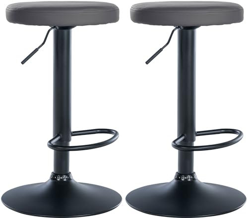 CLP 2er Set Barhocker Ponte Kunstleder I Drehbarer Thekenhocker I Höhenverstellbarer Hocker I Küchenhocker mit Metallgestell, Farbe:grau, Material Gestell:Metall matt schwarz